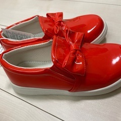 オレンジの靴　18センチ　未使用の画像