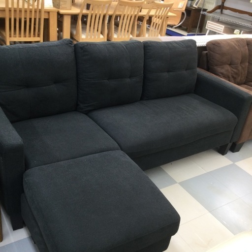 春日市?シンプル✨3人掛けソファ?ファブリックソファ?オットマン付き?定価¥59,800?