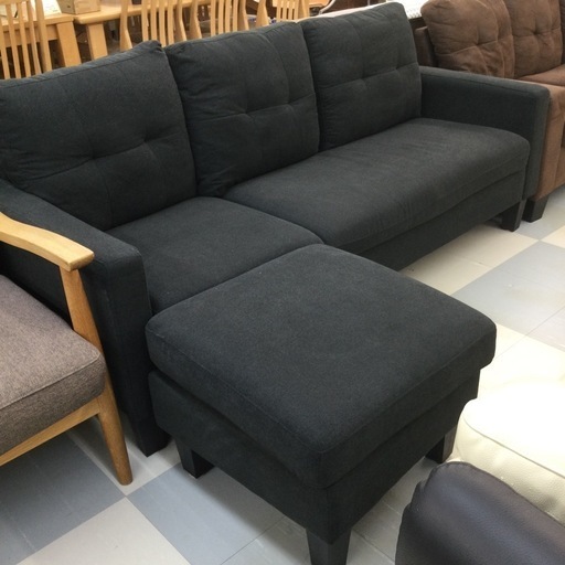 春日市?シンプル✨3人掛けソファ?ファブリックソファ?オットマン付き?定価¥59,800?