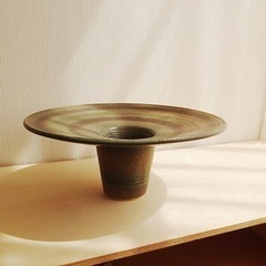 花器 円形 緑 茶の画像