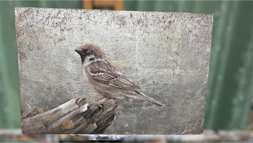 雀（スズメ）の絵画 油絵 手描き アート作品