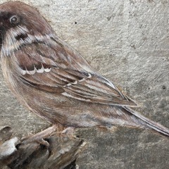 雀（スズメ）の絵画 油絵 手描き アート作品の画像