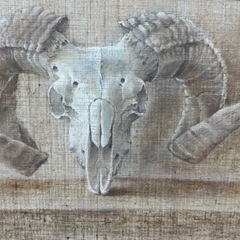 絵画 羊の頭蓋骨（スカル）絵画 手描き アート作品の画像