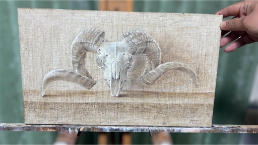 絵画 羊の頭蓋骨（スカル）絵画 手描き アート作品