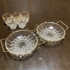 【新品未使用】ショットグラス×5 ガラスの小皿×2 モデルン頒布会　昭和レトロ　酒器　洋酒セットの画像