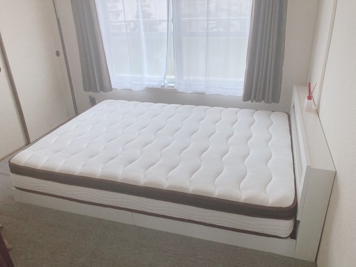 RASIK ホテルスタイル ローベッド LED照明＆棚付き『CONCASA コンカーサ』ホワイト