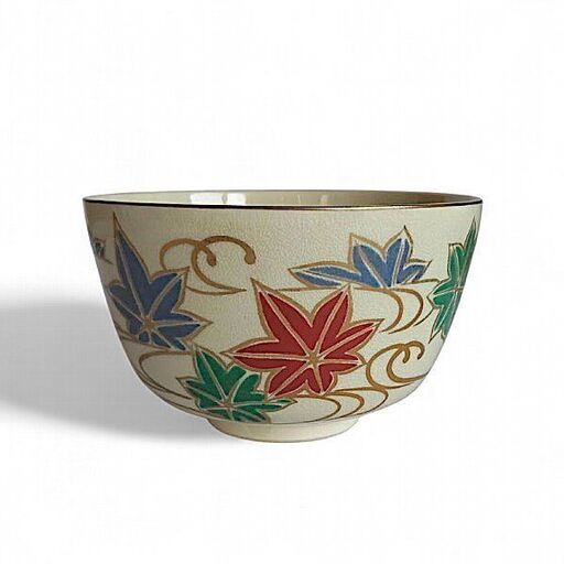 茶道具京焼瑞豊窯抹茶椀紅葉色絵金彩 (ソラマメ) 宇部新川の食器 茶道具京焼瑞豊窯抹茶椀紅葉色絵金彩 (ソラマメ) 宇部新川の食器