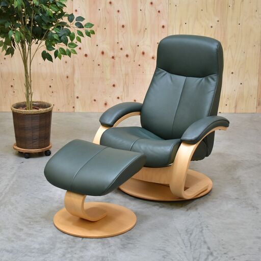 【ヤ取5/8終了】≪zyt2085ジ≫ Fjords/FBフィヨルド Uno C BASE CHAIR/ウノ Cベースチェア グリーン スツール付属 SIMMONS/シモンズ パーソナルチェア 中古家具/宮城県仙台市 70329-16