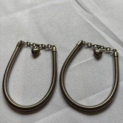 【ハートチャーム付き スネークチェーンブレスレット 2本セット】