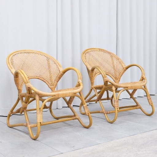 KD-53【新入荷　リサイクル品】ハイ　リバー　ラタン　ラウンジアームチェア　ナチュラル