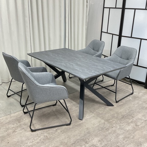 KD-54【新入荷　アウトレット品】フィン/フェネット　伸長式ダイニング5点セット　グレー