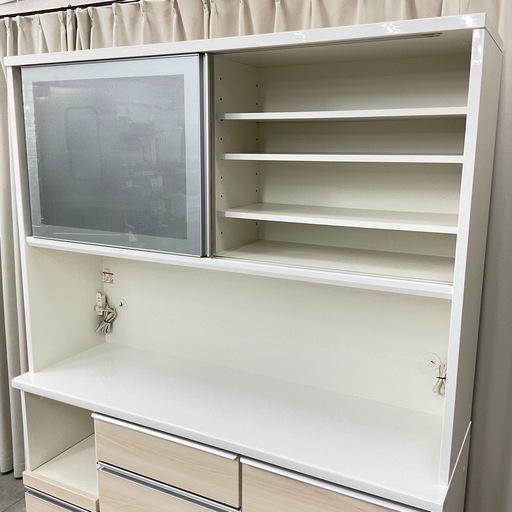 KD-60【新入荷　リサイクル品】松田家具　オープンキッチンボード　白×ナチュラル系