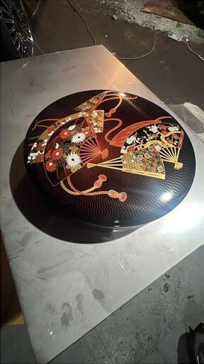 漆器 重箱 扇子と松の金箔装飾
