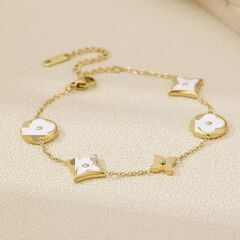 LENNON  LEE 4つ葉のクローバーブレスレット 女性用 18Kゴールドメッキ ステンレススチール ラッキー4リーフゴールドリンクブレスレット ジュエリーギフト 女性用の画像