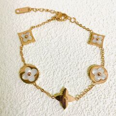 LENNON  LEE 4つ葉のクローバーブレスレット 女性用 18Kゴールドメッキ ステンレススチール ラッキー4リーフゴールドリンクブレスレット ジュエリーギフト 女性用の画像