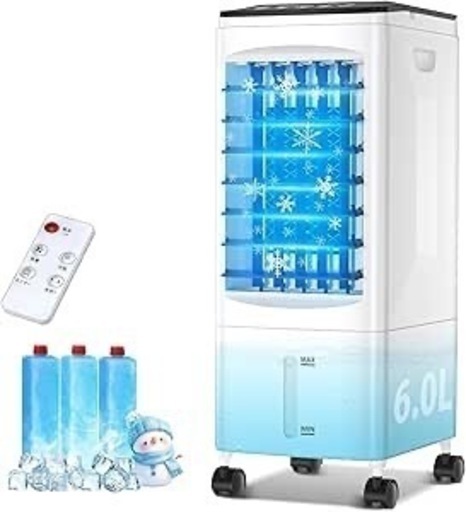 冷風機 冷風扇 強力送風【極上の冷感届け ・1台4役】 静音 首振り 冷風モード 風量3段階 パネル操作&リモコン式 上部給水 6.0L水タンク 切タイマー 保冷パック&キャスター付き 省エネ スポットクーラー 冷風 クーラー 節電 スリムタワー型 れいふうき リビング 子供部屋 キッチン 寝室適用 暑い夏 熱中症対策