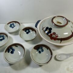 ★老燒窯 マルセ陶器 三色梅 土鍋 小皿 セット ５客 取皿 小...