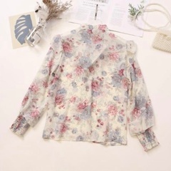 新品未使用 韓国スタイル シフォン リボンタイ ブラウス 花柄②の画像