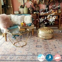 【美品】洗えるモロッカン柄シェニールラグ　200×200cm ラグ