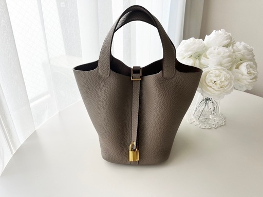 【sold】超美品　4U キューブバッグ　ピコタン風　エルメス　エトゥープ　PM ゴールド金具