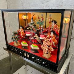 【直接引取限定】 雛人形 ガラスケース  おひな様 雛祭り ５人飾り３段ケース入り 雪洞照明 オルゴール付 N0818の画像