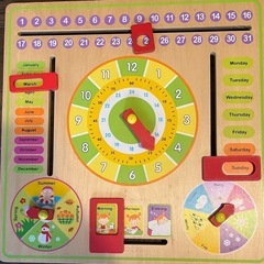 木製　英語カレンダー&時計