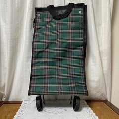 キャリーカート チェック柄 緑　ショッピングカート 折り畳み 自立　の画像
