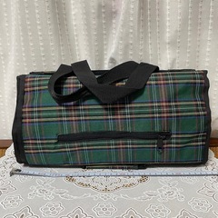 キャリーカート チェック柄 緑　ショッピングカート 折り畳み 自立　の画像