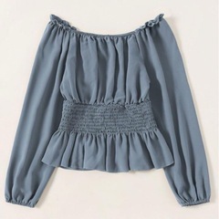 【SHEIN】 LUNE シール ウエスト フリルトリム ペプラムブラウスの画像