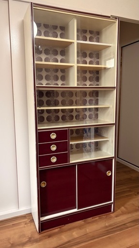 昭和レトロ レトロポップ 食器棚 エンジ ドット ヴィンテージ