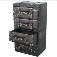 リビング チェスト タンス 収納 おしゃれ アンティーク 合皮 レザー 引き出し 完成品 黒 ブラック 衣類収納 小物収納 洋服 収納 リビング収納 ヴィンテージ 4段の画像
