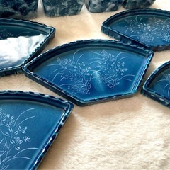 有田焼 西峰作 墨はじき萩 末広料理揃 扇形皿＆小鉢  5客セットの画像