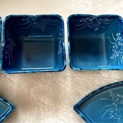 有田焼 西峰作 墨はじき萩 末広料理揃 扇形皿＆小鉢  5客セットの画像