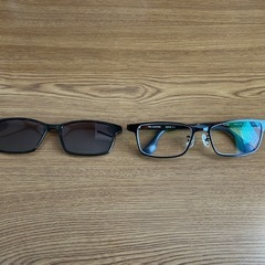 サングラス付きメガネフレームとケースの画像