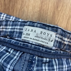 ZARA kids ブルー×チェック　2WAY コットン混紡 パンツの画像