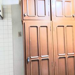 扉つき 木製引き出しタンス たて長細1台 / 天袋収納1台 / 洋服ダンス 引き出し型の画像