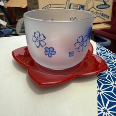 カメイガラス 藍もよう 冷茶 5客セット グラス コップ 茶托の画像
