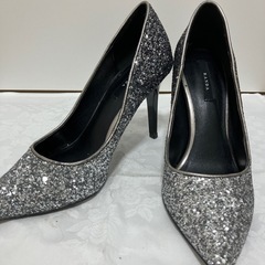 【美品】RANDA シルバーグリッターハイヒールパンプス　24㎝...