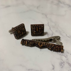 木製　カフス　ネクタイピン　セットの画像