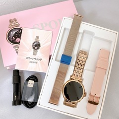 【新品未使用】スマートウォッチ レディース 腕時計 丸型 ゴール...