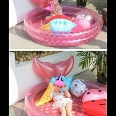 新品未使用　ビニールプール 120cm 新品　マーメイド　庭　水遊び　プール　子ども　ピンクの画像