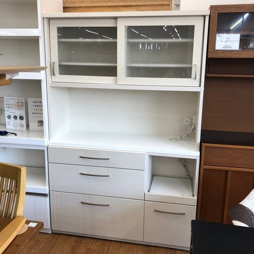 ニトリ　レンジボード　スライド２枚扉　3段引き出し　右下引き出しレール難あり　程度B COPAIN ホワイト【取りに来れる方限定】