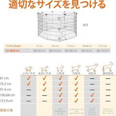 【受け渡し予定有】ペットサークル ペットフェンス 犬用 折りたたみ可能 金属製 ゲート付き パネル8枚 150 x 150 x 91cm 八角形 ブラックの画像
