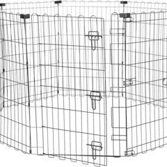 【受け渡し予定有】ペットサークル ペットフェンス 犬用 折りたたみ可能 金属製 ゲート付き パネル8枚 150 x 150 x 91cm 八角形 ブラックの画像