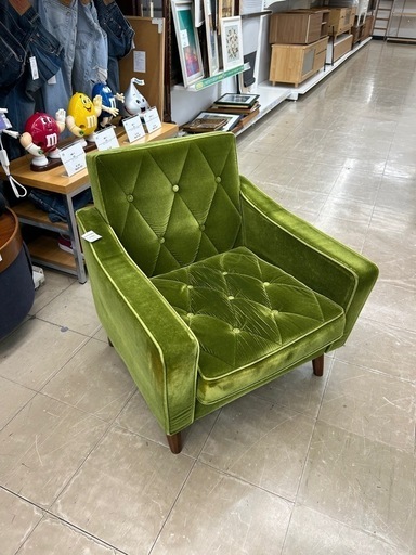 カリモク60   1人掛けソファー　モケットグリーン
