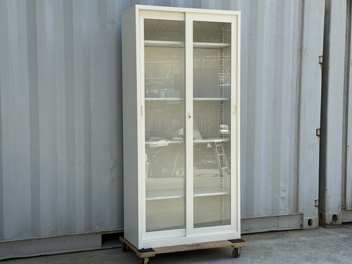 A472◇セイコー◇オフィス用書庫◇引き違いガラス扉◇5段◇幅88奥行40高さ185cm