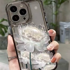 iPhone16pro お花柄プリントケース　蓮の花　和風　中華...