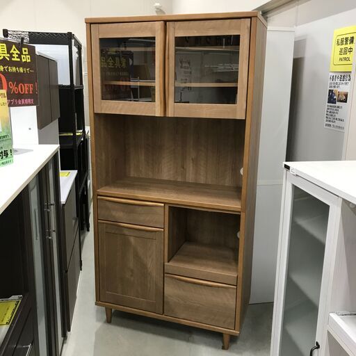 ★ジモティ割引あり★ キッチンボード 食器棚 木目調/ナチュラル W(幅)89.7×D(奥行き)42×H(高さ)180cm ※クリーニング済み