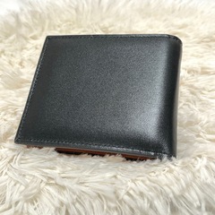 新品　本革 牛革　二つ折り財布 メンズ 高級 ビジネス財布 箱付き ミニウォレット ブラックの画像
