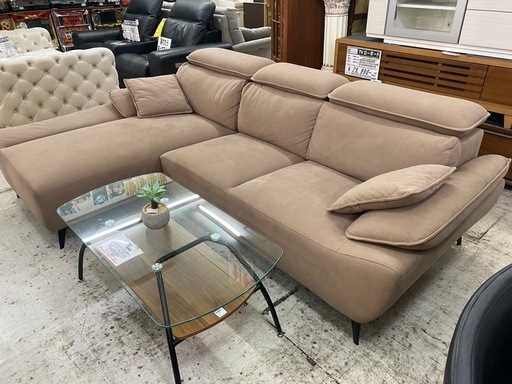 【愛品館 江戸川店 】ファブリックレザー3P カウチソファ e-casa（イー・カーサ）